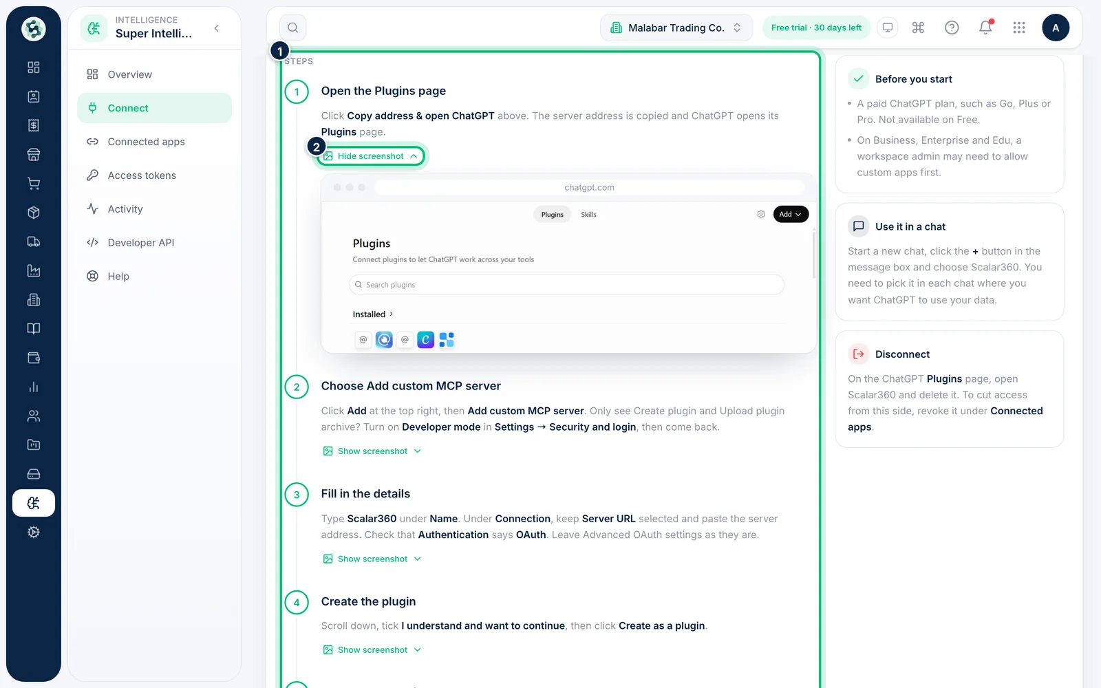 Scalar360 screen: Follow the numbered steps