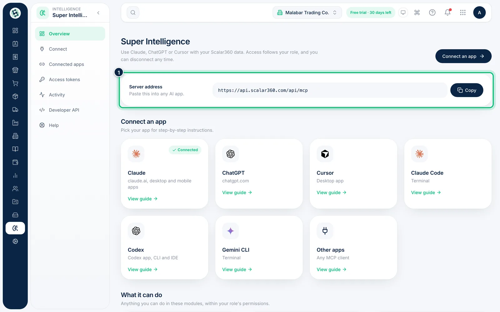 Scalar360 screen: Copy the server address