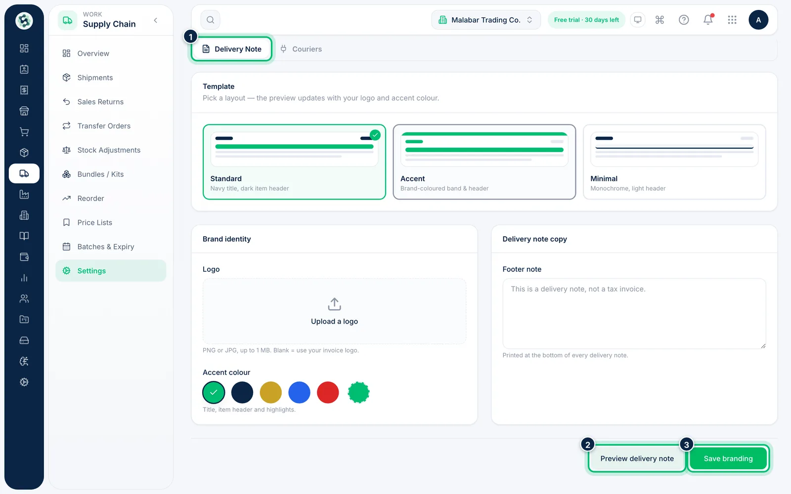 Scalar360 screen: Open Supply Chain Settings